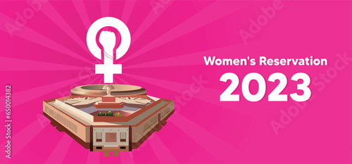 women's reservation bill guarantees a 33 per cent quota for women in Lok Sabha and state assemblies. vector poster