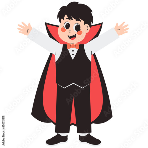 Young Boy in Vampire Halloween Costume Illustration