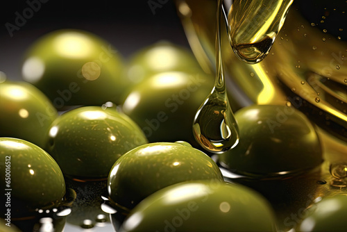 Close up of Olive oil background. Generative Ai