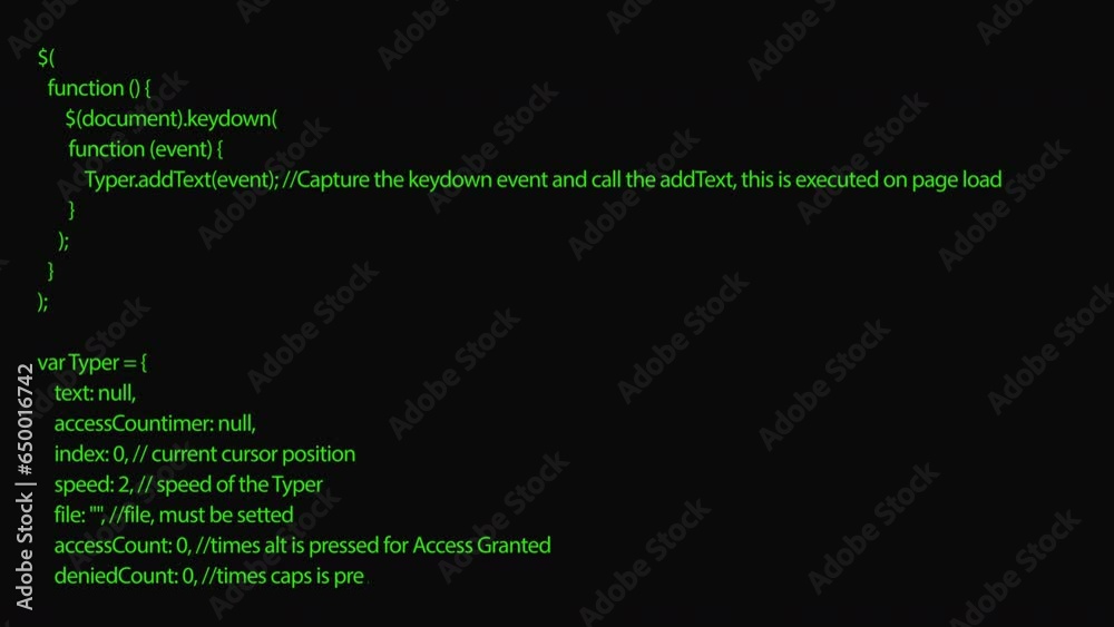 CGI video of green code text appearing on computer screen, hacker attack or coding process design