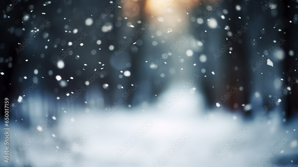 Naklejka premium Beautiful winter snowy blurred defocused background, copy space