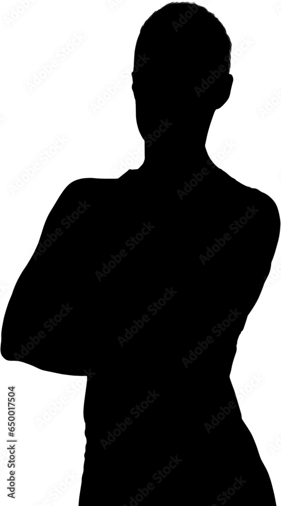 Digital png silhouette of woman with arms crossed on transparent background Digital png silhouette of woman with arms crossed on transparent background