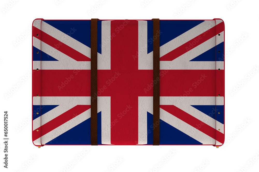 Fototapeta premium Digital png illustration of suitcase with britich flag theme on transparent background