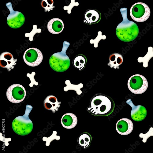 Halloween pattern with monsters cartoon wallpaper or backgrounds Halloween and black color  photo