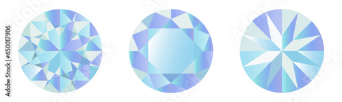 ラウンドブリリアントカットのイラスト　ダイヤモンドのベクター素材　挿絵　Illustration set of round brilliant cut