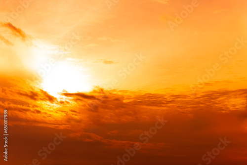 Orange sky twilight background and sunlight with copy space. Horizontal shape. Web banner.Website header.
