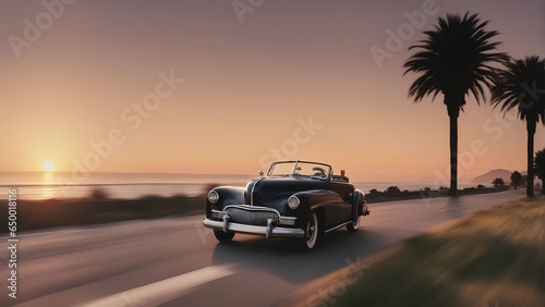 Nostalgic Coastal Cruise: Vintage Car Sunset Ride © Abid Badi