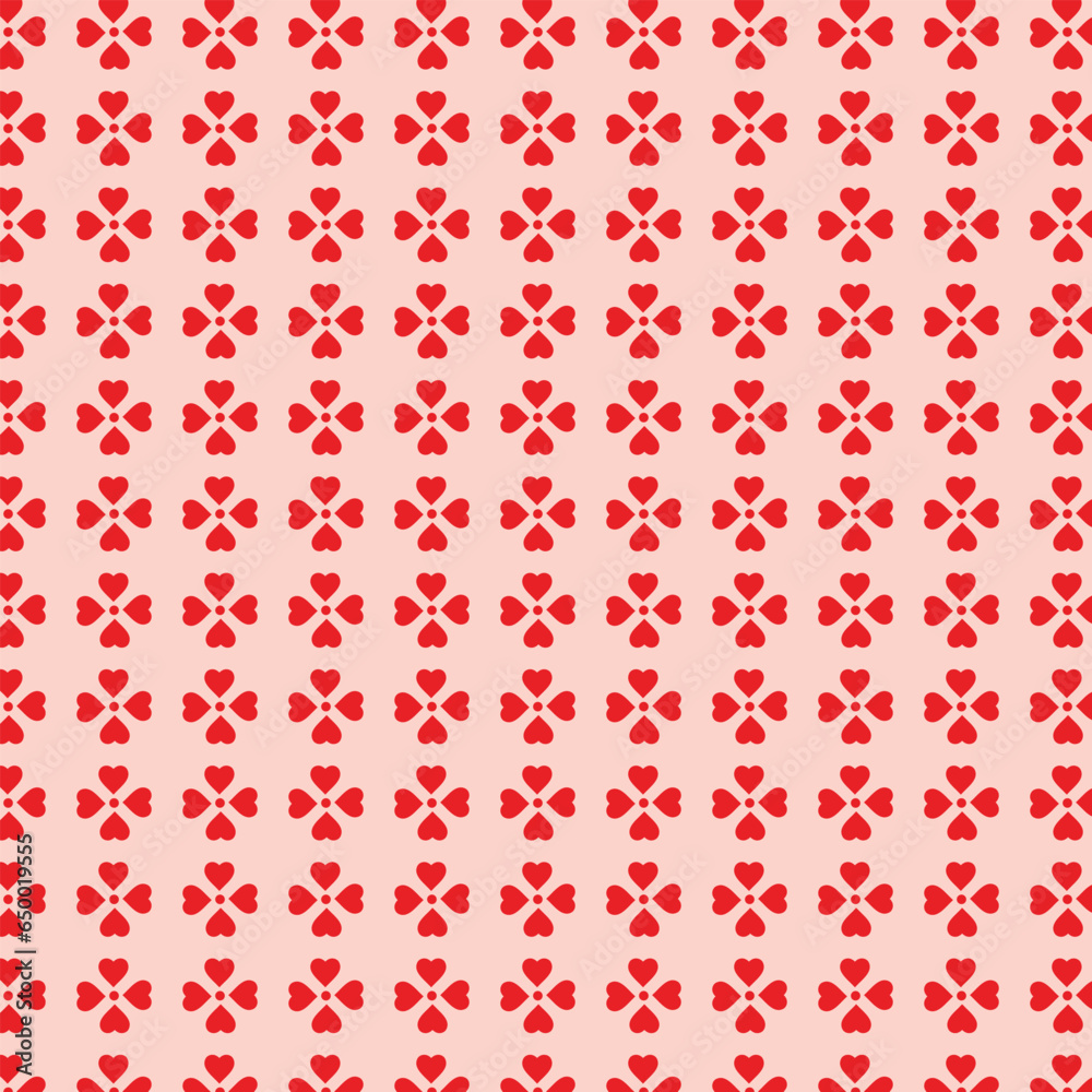 abstract geometric red heart flower repeat pattern.