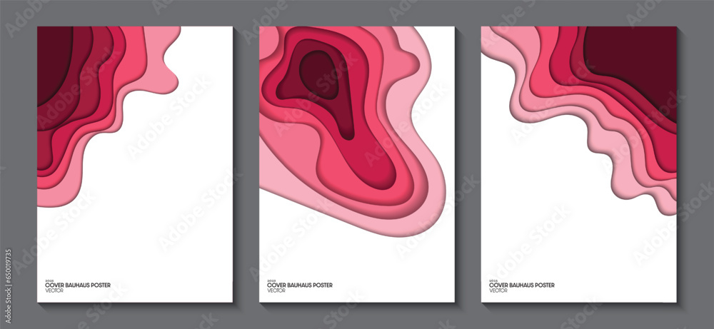 Cover set of abstract 3D paper art illustrations. Contrast colors, ideas for magazine covers, brochures and posters, vector illustrations.