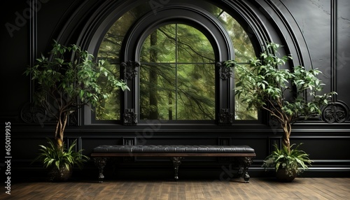 black frame window on the wall