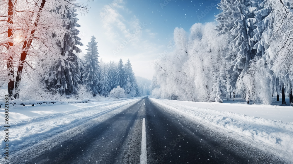 Fototapeta premium winter road, covered with snow