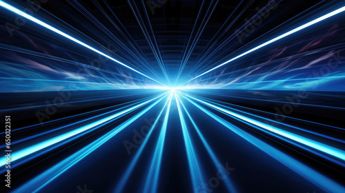 Digital image of light rays, stripes lines with blue light, speed and motion blur, science, futuristic, energy technology concept.