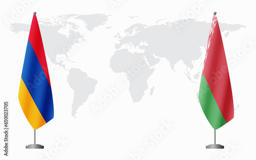 Armenia  and Belarusian flags for official meeting photo