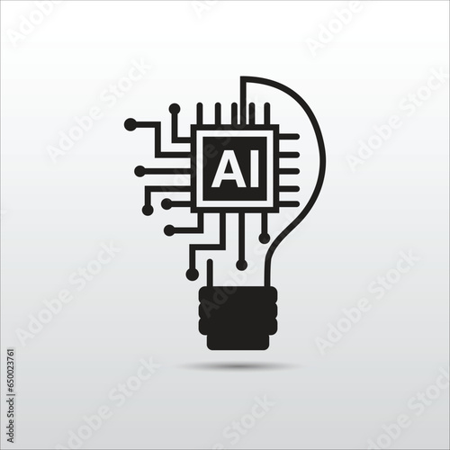 Artificial intelligence AI processor chip and light bulb icon. illustration concept of getting innovation ideas using artificial intelligence