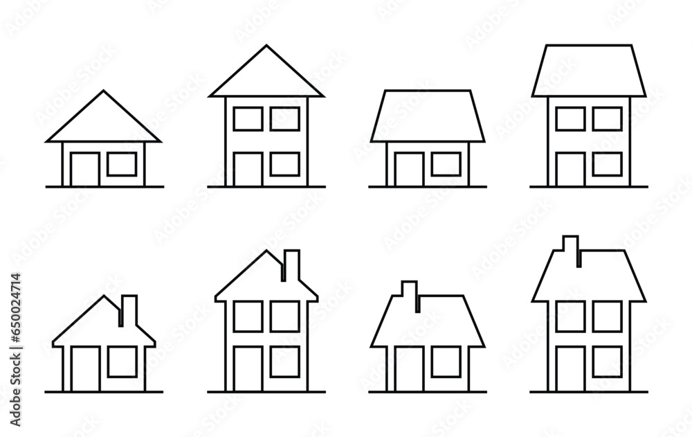 house or building icon set, vector isolated on white background.