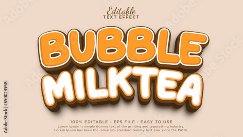 Bubble tea 3d text effect. Typography template for fresh beverage brand or product