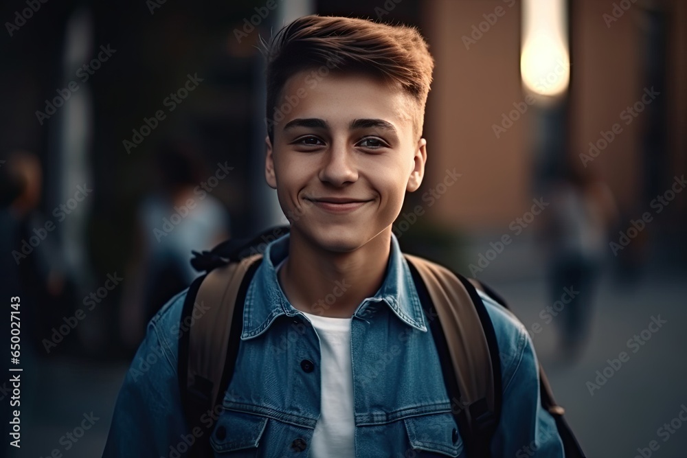 Naklejka premium Cheerful young student in the first day of university