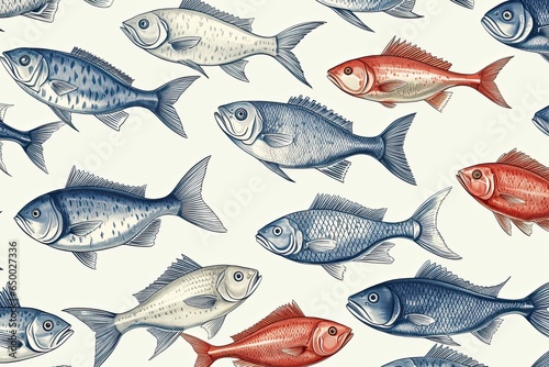 A hand drawing seamless pattern of fish photo