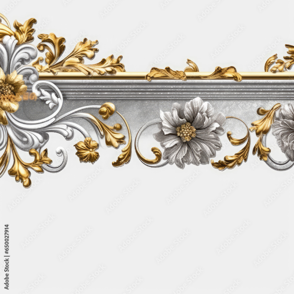 Gray gold luxury decorative Filigree Elaborate on white Background, AI Generated Gray gold luxury decorative Filigree Elaborate on white Background, AI Generated