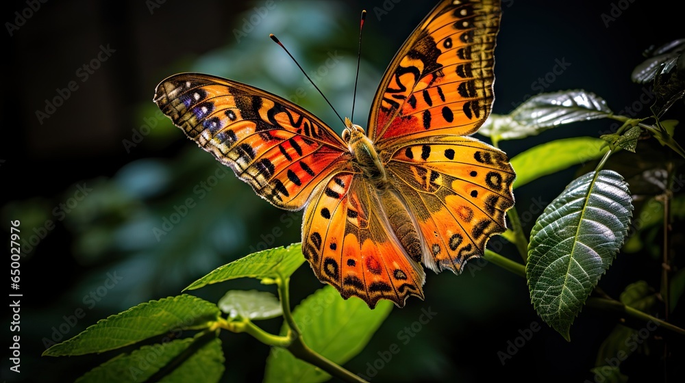 Obraz premium a large butterfly sitting on top of a green leafy plant. generative ai