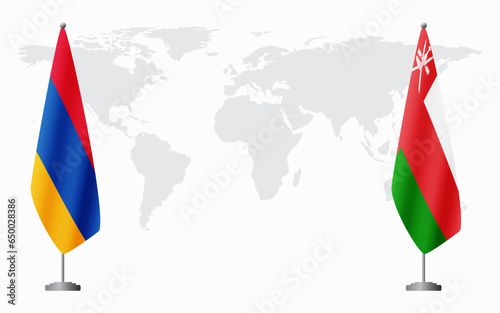 Armenia  and Oman flags for official meeting