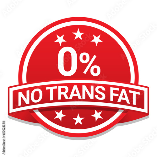 Cuadro en lienzo No trans fat 0 percent red badge label with shadow vector design for your produc