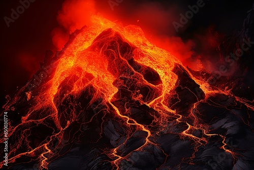 A majestic red and black volcano in all its fiery glory
