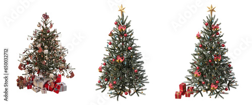 Christmas tree with decorations, isolate on a transparent background, 3d illustration, cg render