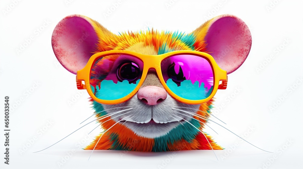  a mouse with sunglasses on its head and a white background.  generative ai