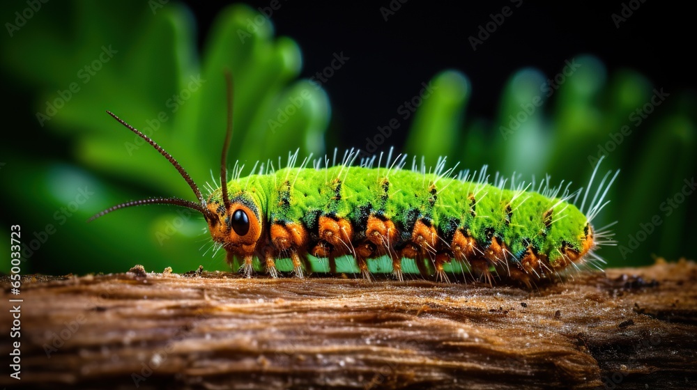 a close up of a caterpillar on a branch. generative ai a close up of a caterpillar on a branch. generative ai