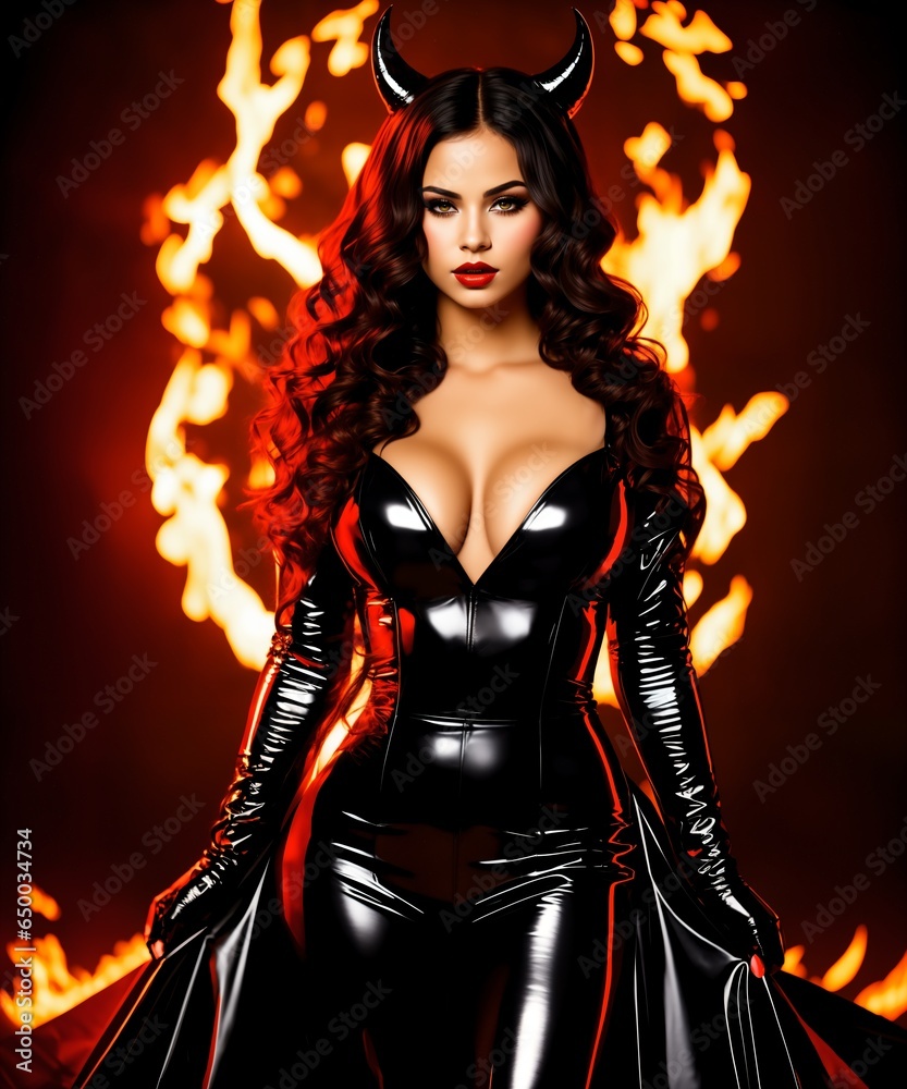 beautiful woman in halloween devil costume with horns beautiful woman in halloween devil costume with horns