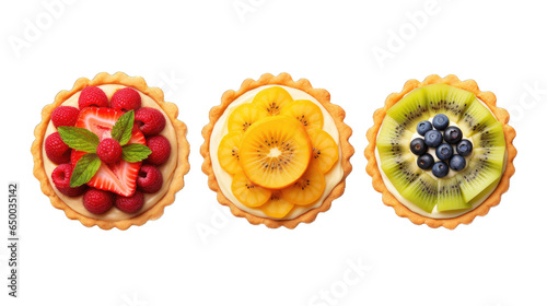 Fresh fruit tart set on a transparent background