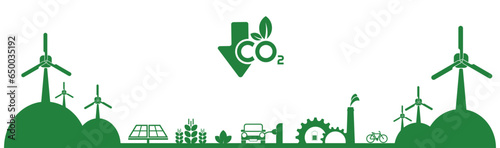reducing CO2 emissions to stop climate change. green energy background	