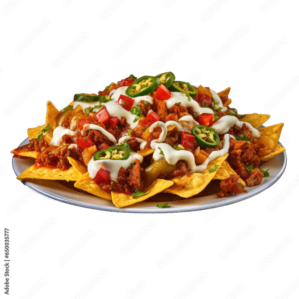 freshly made spicy nachos Plate of isolated on transparent background freshly made spicy nachos Plate of isolated on transparent background