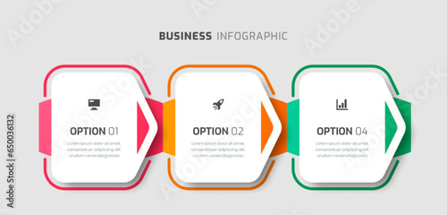 Vector Infographic Business with Rounded Rectangle, Thin Line, Icon and 3 Options for Presentation