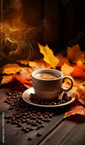 photo - Hot coffee and the afterglow is autumn. 