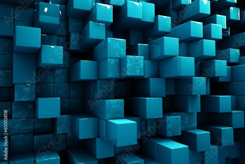 Blue abstract cube blocks wall stacking design for a cubic wallpaper background. Admirable image. Generative AI