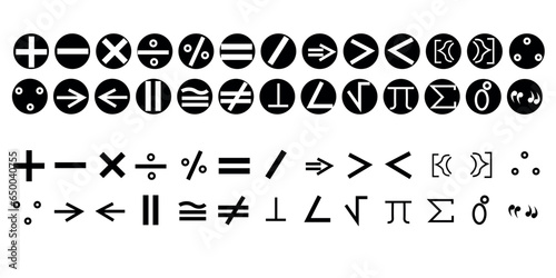 Mathematic symbol set. Math sign icons. Vector isolated illustration.