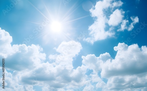 blue sky with clouds and sun ray