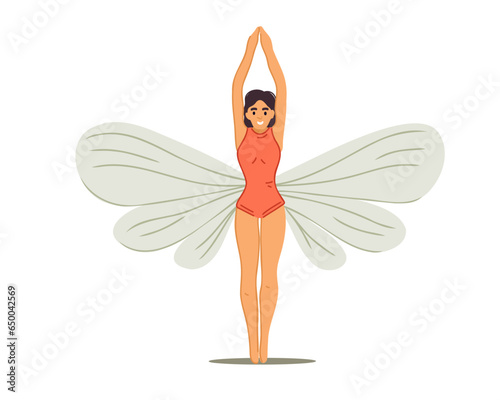 Woman doing fly yoga, gymnastics, vector illustration