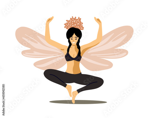 fly yoga, woman doing gymnastics, vector illustration