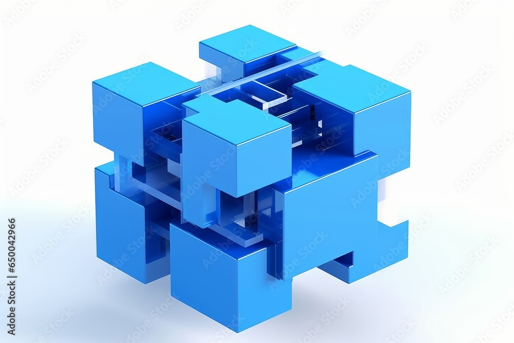Abstract blue cube, 3d render, Generative AI Abstract blue cube, 3d render, Generative AI