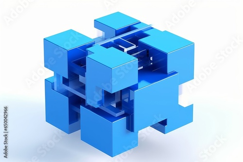 Abstract blue cube  3d render  Generative AI