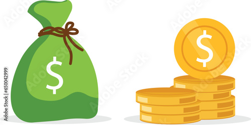Money bag, coins, money bag flat vector illustration image. Vector illustration