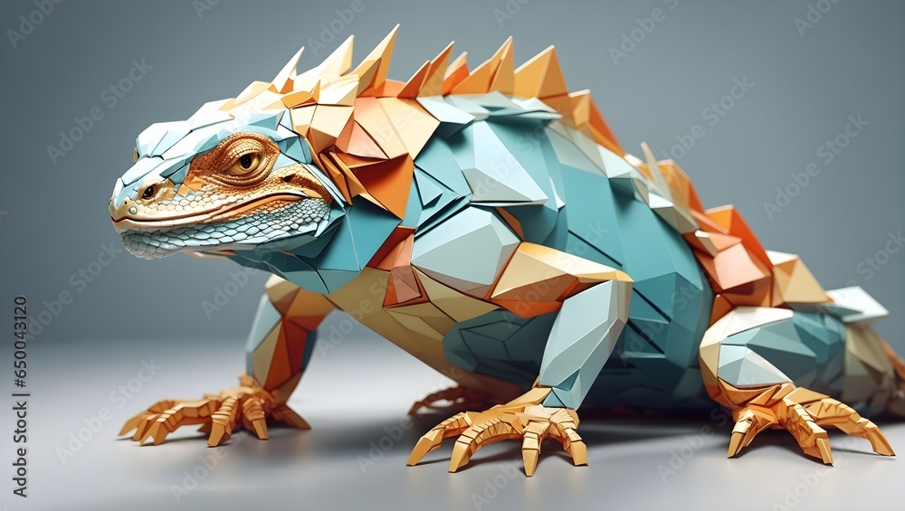 Folded paper design drawing of Panther Chameleon, Iguana Lizard with ...