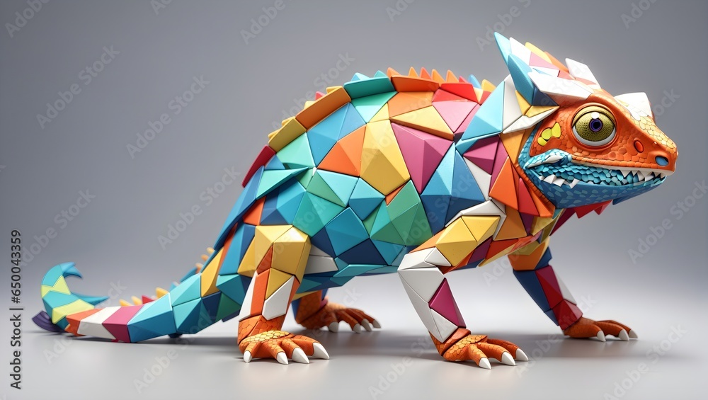 Folded paper design drawing of Panther Chameleon, Iguana Lizard with ...