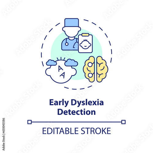 2D editable multicolor icon early dyslexia detection concept, simple isolated vector, dyslexia thin line illustration.