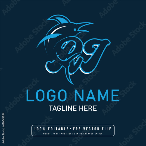 Editable shark with Ri letter logo design vector Ri letter shark logo design	