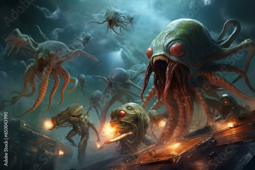 An image featuring extraterrestrial creatures with tentacles - invaders from a different galaxy. Generative AI