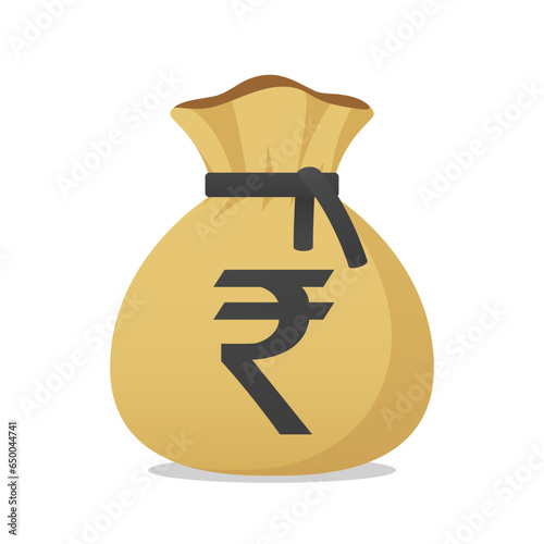 Moneybag with Indian Rupee symbol. Flat  vector moneybag sign.